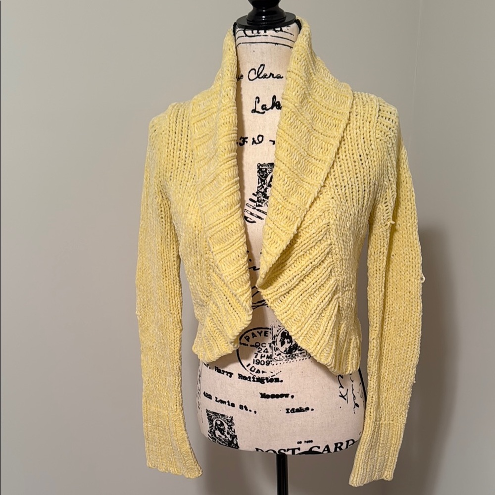 Bebe Yellow Shrug Sweater with Elegant Draping